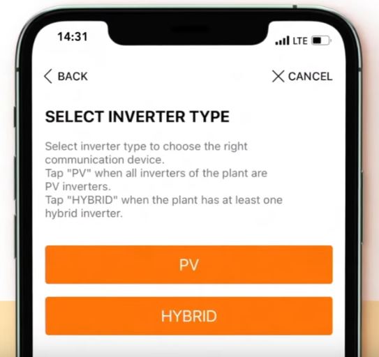 Choose PV as inverter type