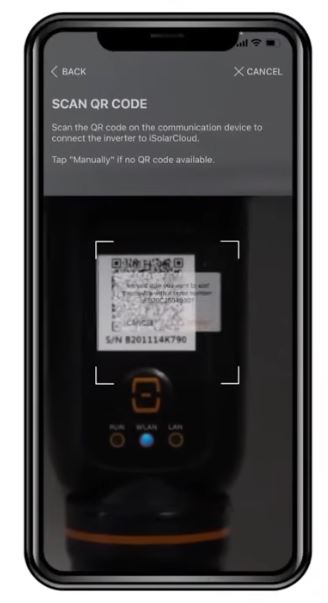 Scan the QR code on the front of the WiNet dongle